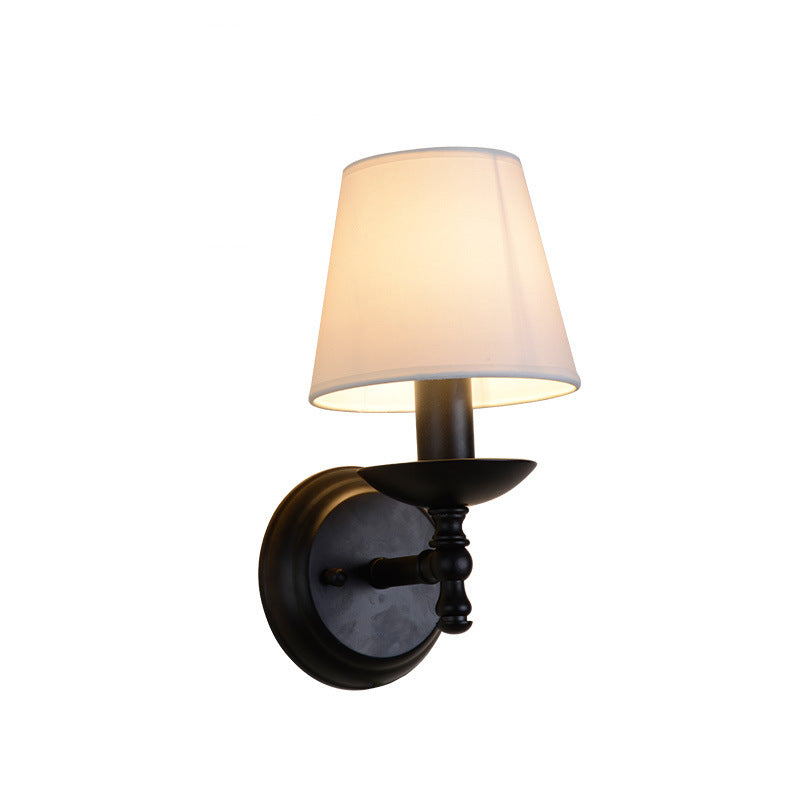 Traditional Rustic Round Cylinder Fabric Iron Wall Sconce