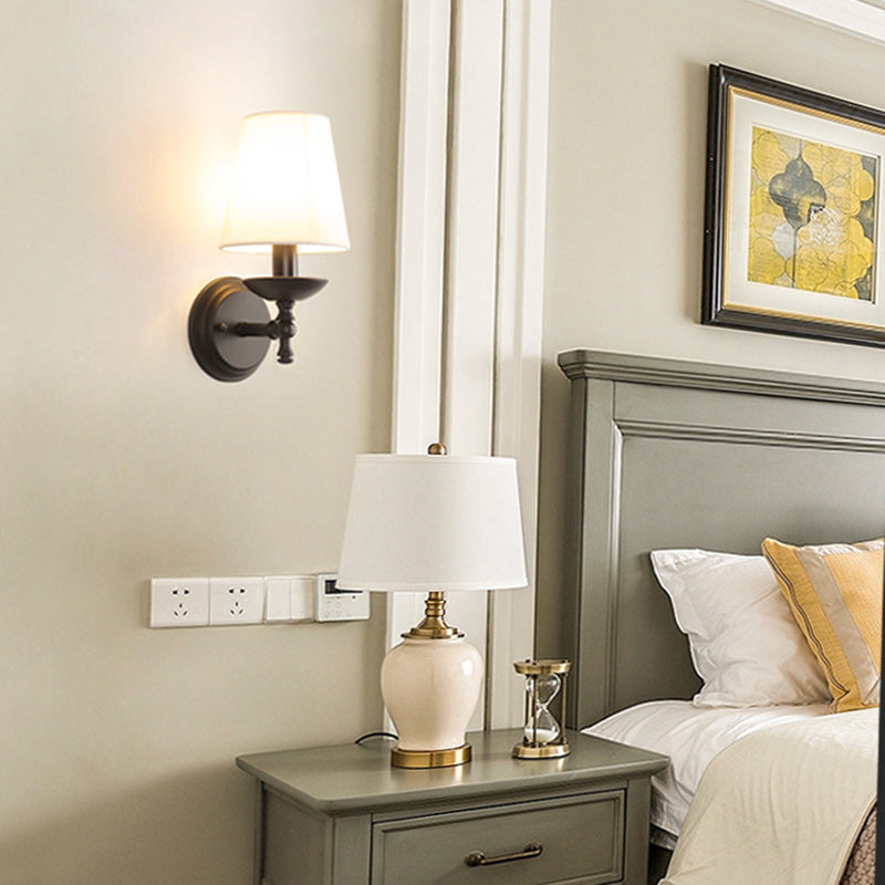 Traditional Rustic Round Cylinder Fabric Iron Wall Sconce