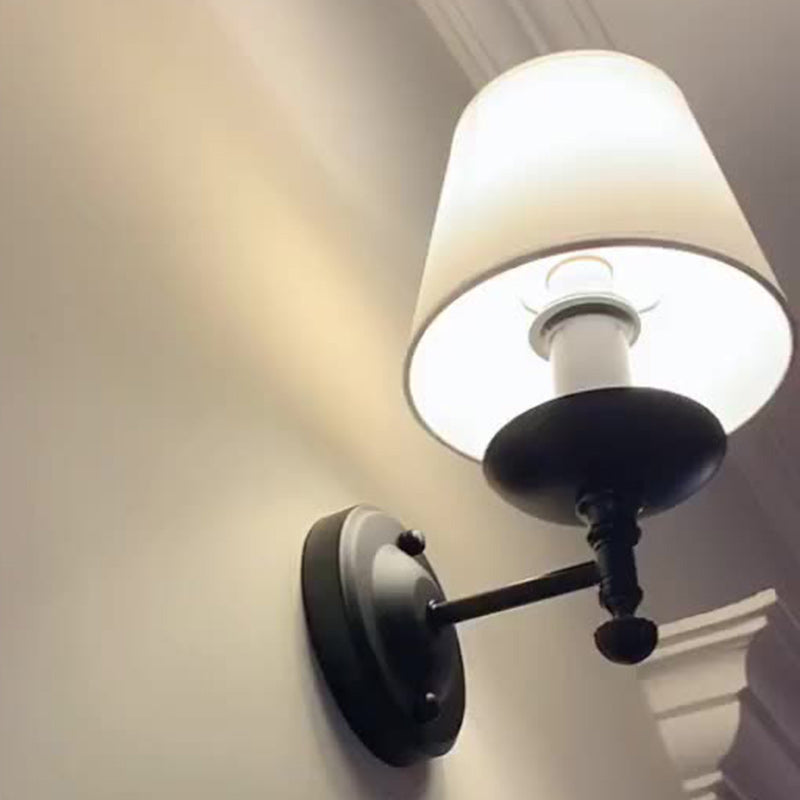 Traditional Rustic Round Cylinder Fabric Iron Wall Sconce