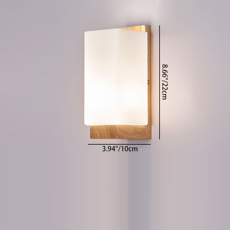 Traditional Japanese Rectangle Glass Wood Wall Sconce