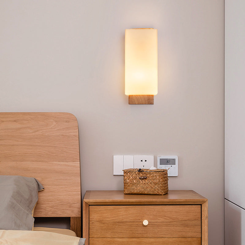 Traditional Japanese Rectangle Glass Wood Wall Sconce