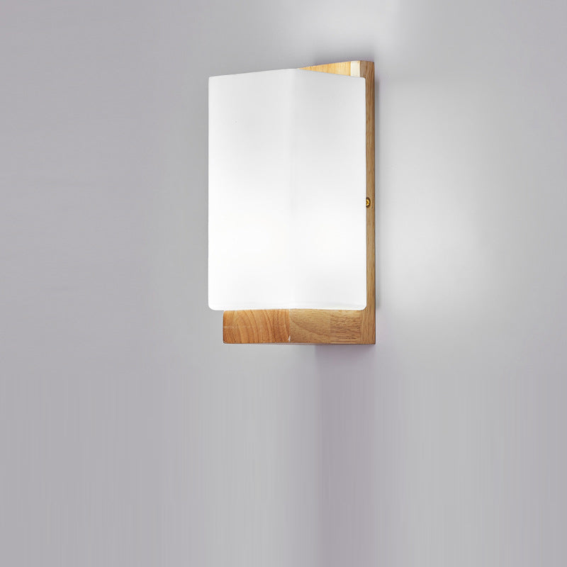 Traditional Japanese Rectangle Glass Wood Wall Sconce