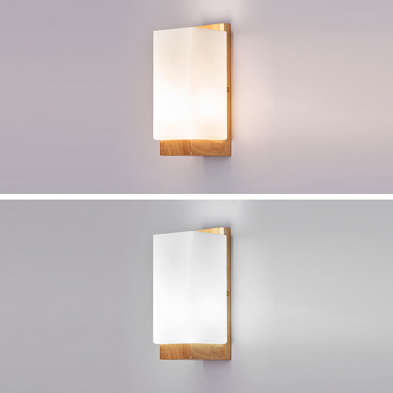 Traditional Japanese Rectangle Glass Wood Wall Sconce