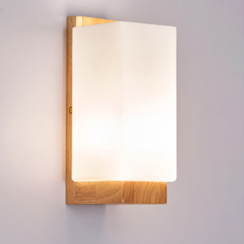 Traditional Japanese Rectangle Glass Wood Wall Sconce