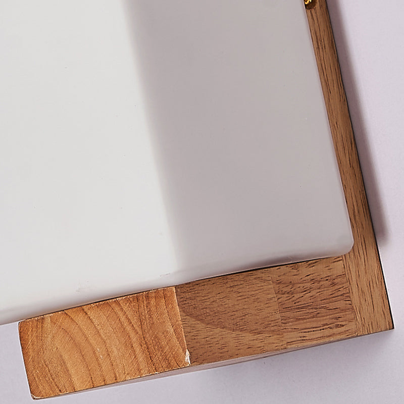 Traditional Japanese Rectangle Glass Wood Wall Sconce