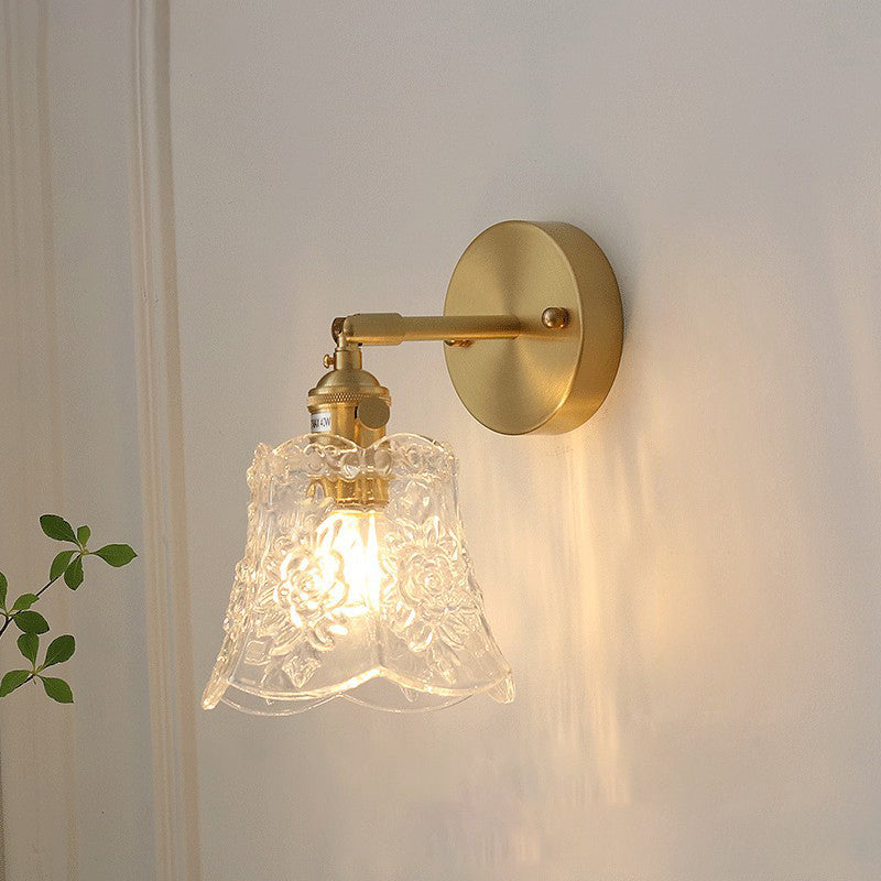 Traditional Vintage Carved Lattice Cone Flower Wall Sconce