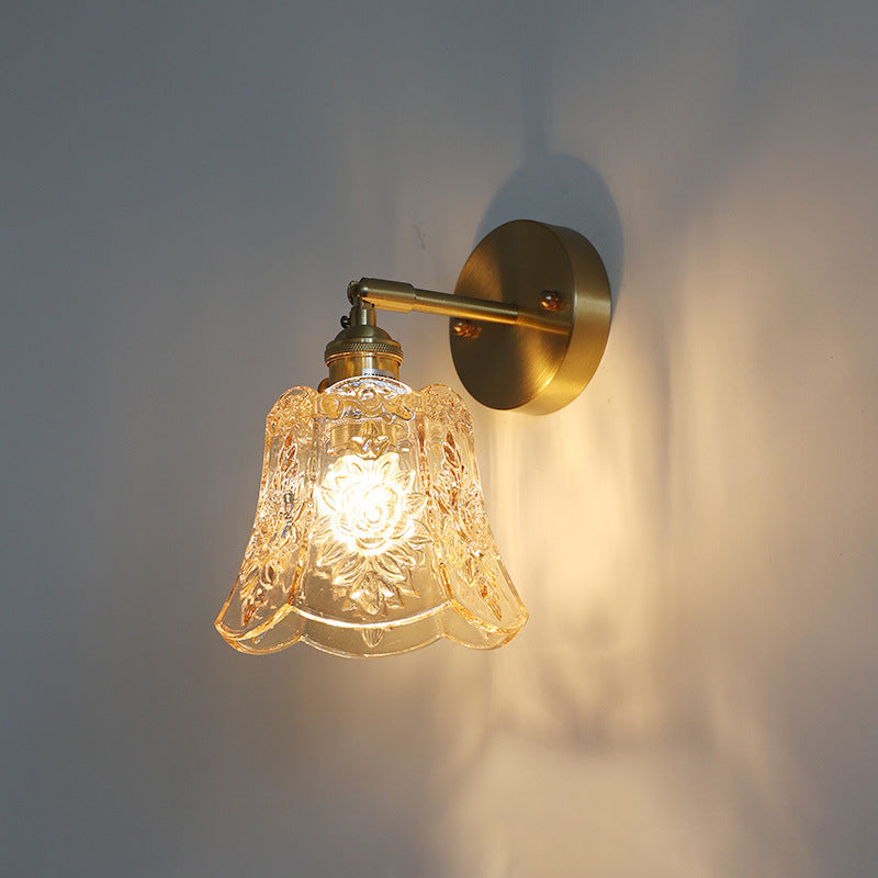 Traditional Vintage Carved Lattice Cone Flower Wall Sconce