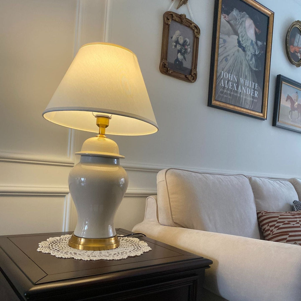 Traditional Rustic Ceramic Fabric Conic Vase Table Lamp