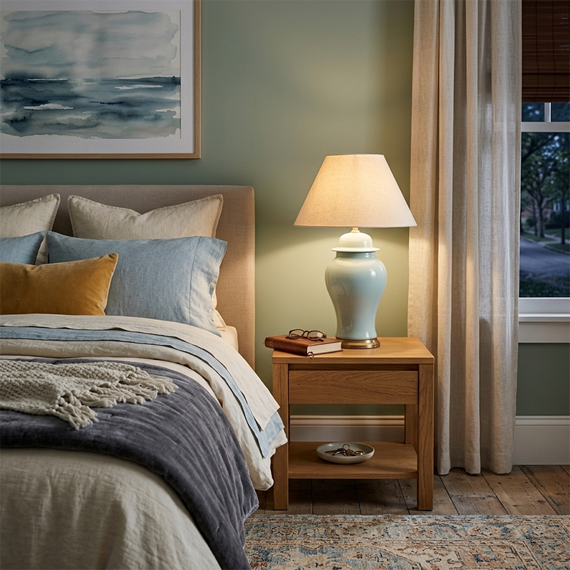 Traditional Rustic Ceramic Fabric Conic Vase Table Lamp