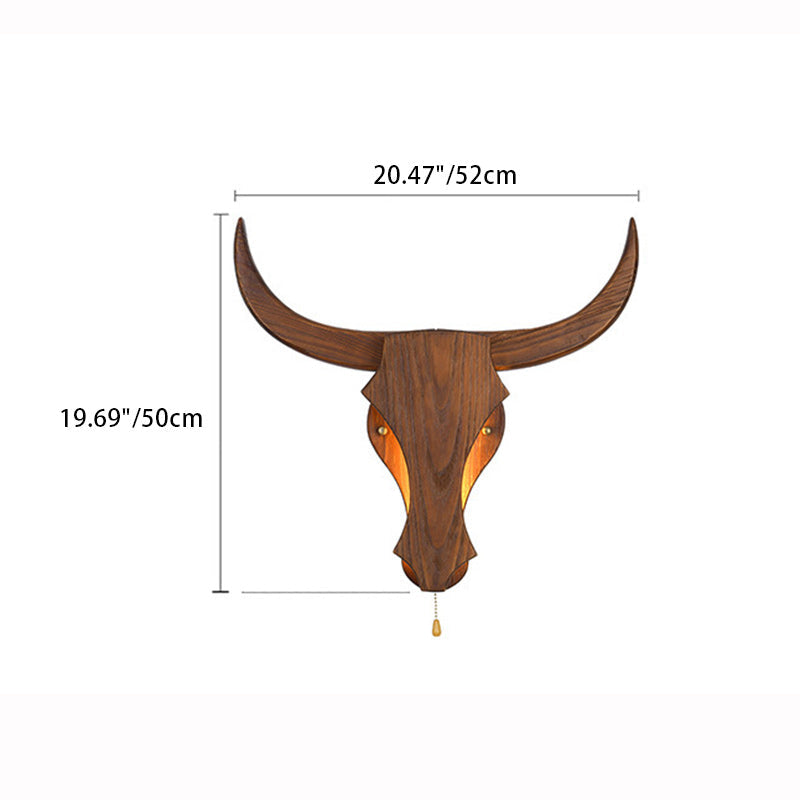 Traditional Rustic Solid Wood Cow Head LED Wall Sconce