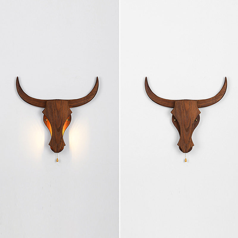 Traditional Rustic Solid Wood Cow Head LED Wall Sconce