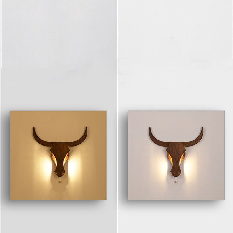 Traditional Rustic Solid Wood Cow Head LED Wall Sconce