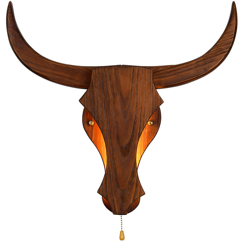 Traditional Rustic Solid Wood Cow Head LED Wall Sconce