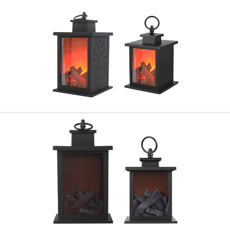 Retro ABS Simulated Flame Fireplace Round Battery Table Lamp