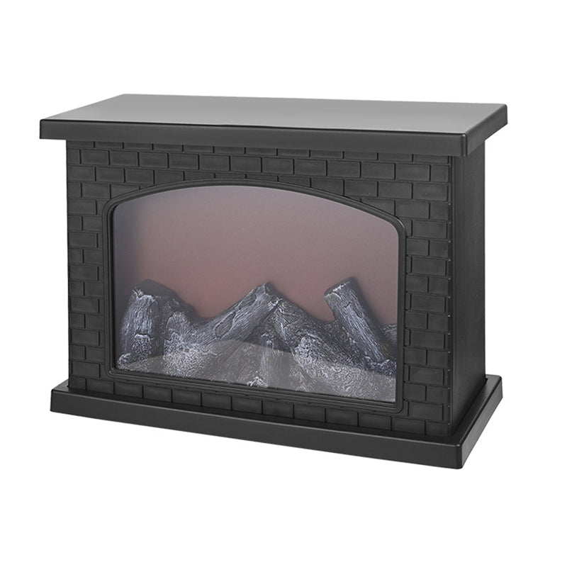 Retro ABS Simulated Flame Fireplace Round Battery Table Lamp