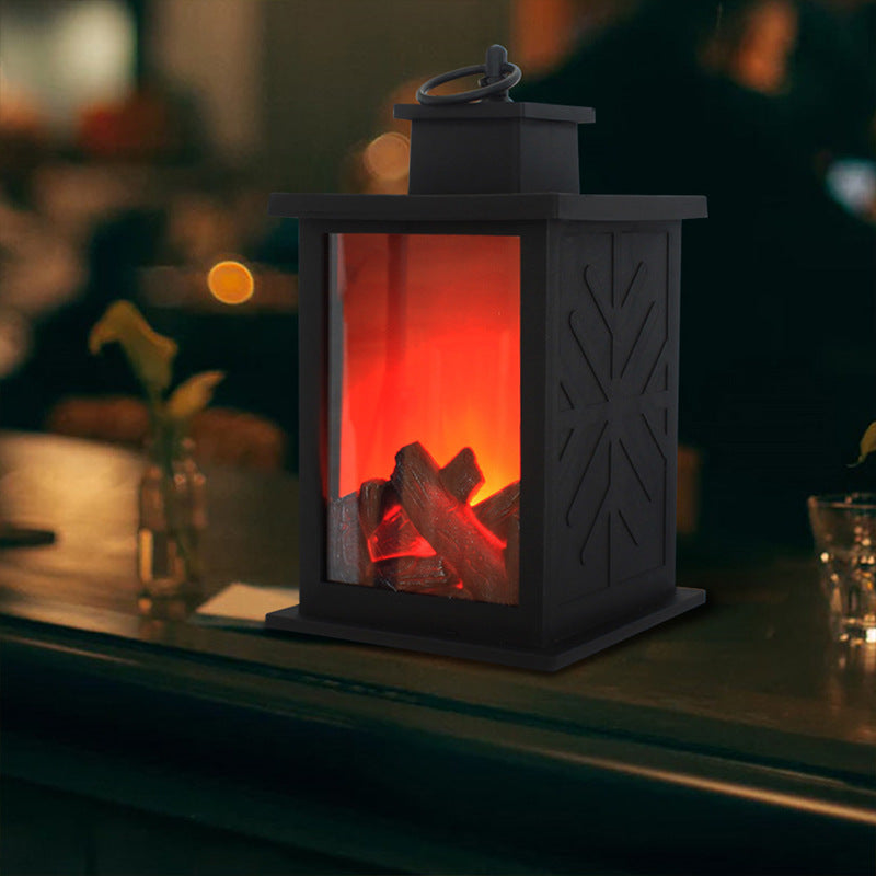 Retro ABS Simulated Flame Fireplace Round Battery Table Lamp