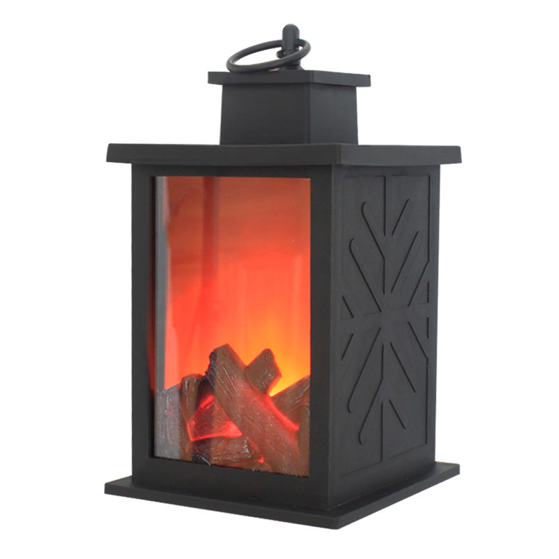 Retro ABS Simulated Flame Fireplace Round Battery Table Lamp