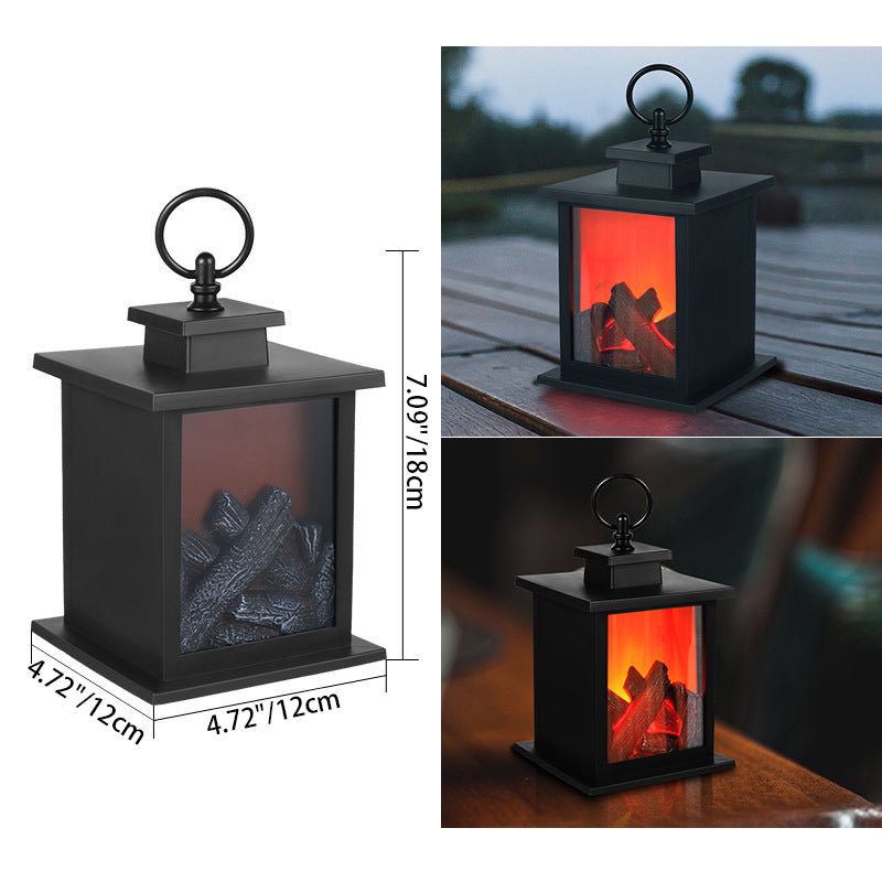 Retro ABS Simulated Flame Fireplace Round Battery Table Lamp