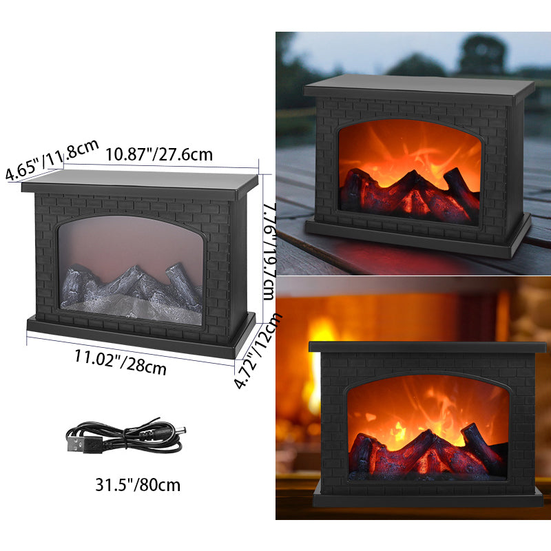 Retro ABS Simulated Flame Fireplace Round Battery Table Lamp