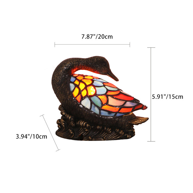 Traditional Tiffany Glass Resin Hand-Carved Duck Table Lamp