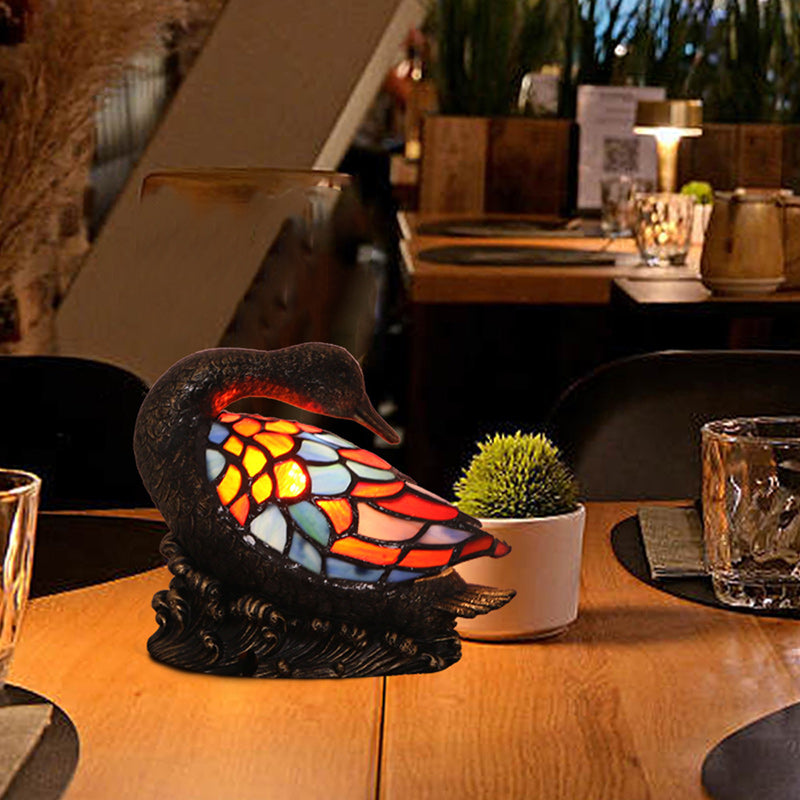 Traditional Tiffany Glass Resin Hand-Carved Duck Table Lamp