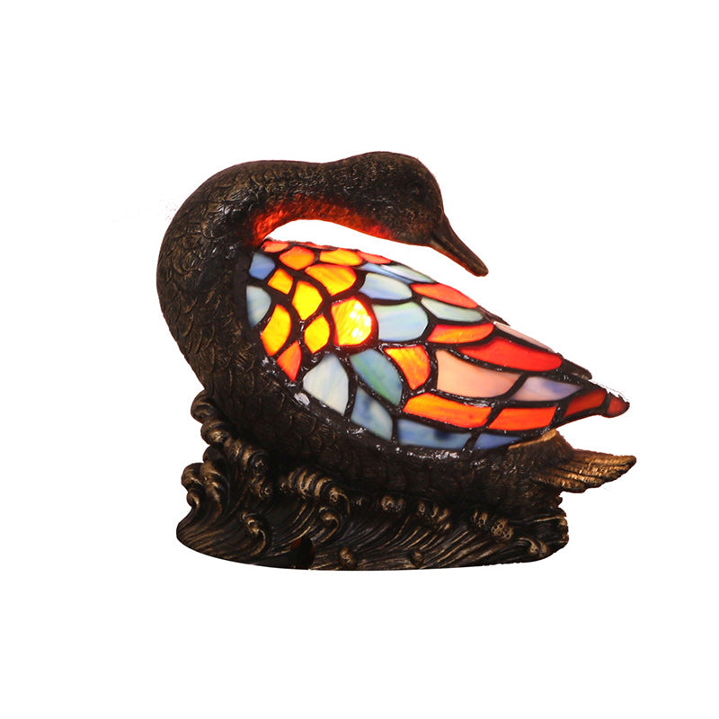 Traditional Tiffany Glass Resin Hand-Carved Duck Table Lamp