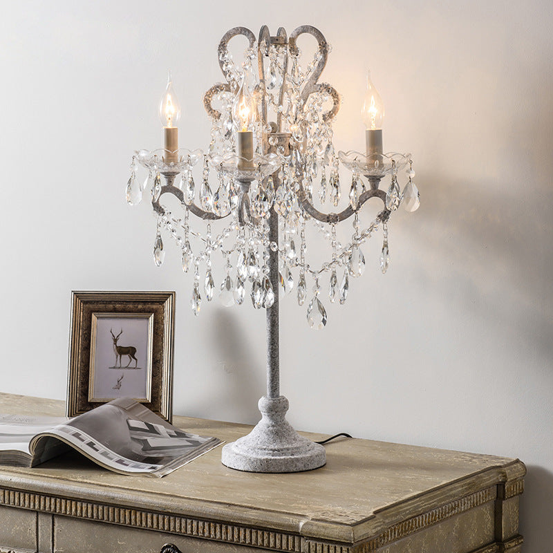 Traditional Vintage Iron Glass Crystal Pendant Table Lamp
