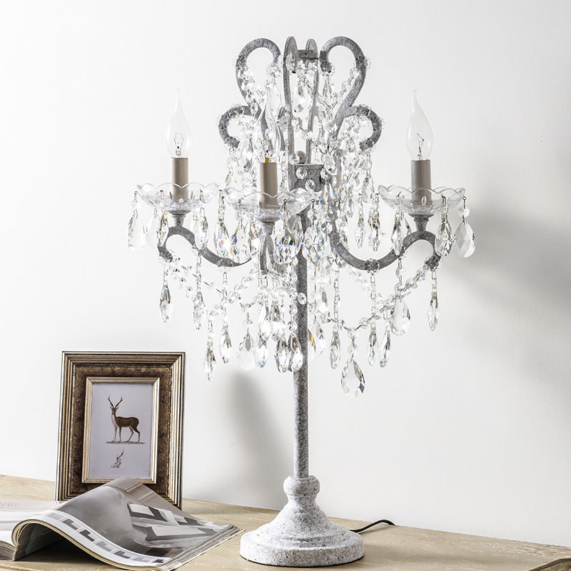 Traditional Vintage Iron Glass Crystal Pendant Table Lamp