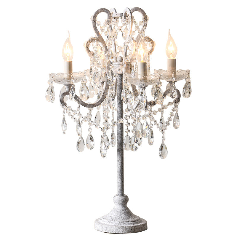 Traditional Vintage Iron Glass Crystal Pendant Table Lamp