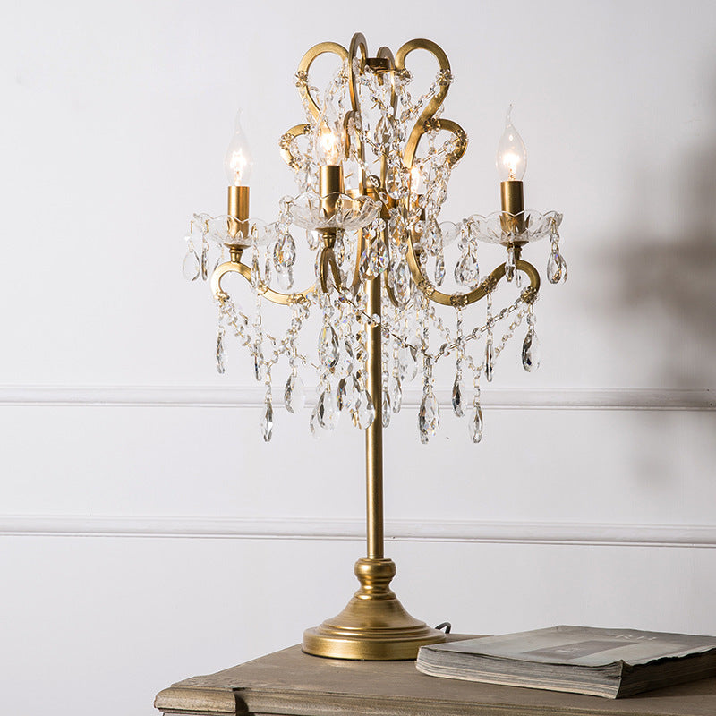 Traditional Vintage Iron Glass Crystal Pendant Table Lamp