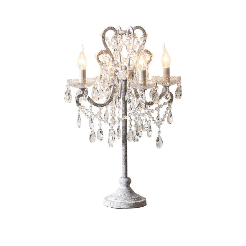 Traditional Vintage Iron Glass Crystal Pendant Table Lamp