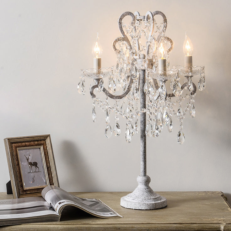 Traditional Vintage Iron Glass Crystal Pendant Table Lamp