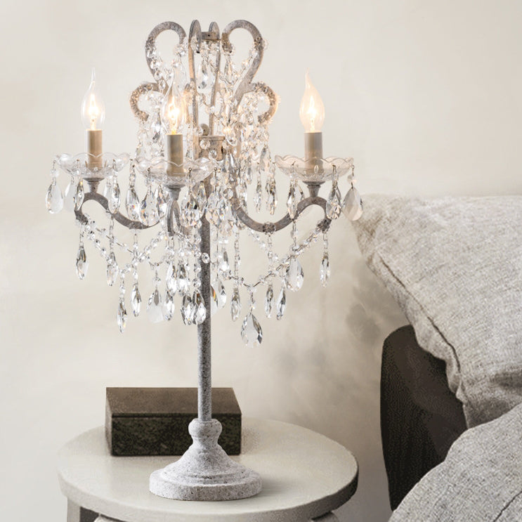 Traditional Vintage Iron Glass Crystal Pendant Table Lamp
