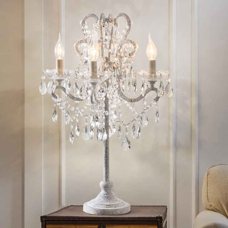 Traditional Vintage Iron Glass Crystal Pendant Table Lamp