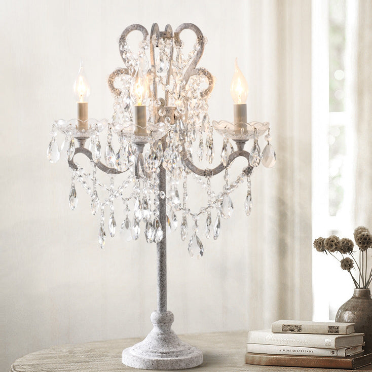 Traditional Vintage Iron Glass Crystal Pendant Table Lamp