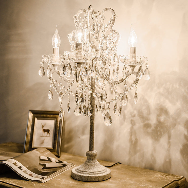 Traditional Vintage Iron Glass Crystal Pendant Table Lamp
