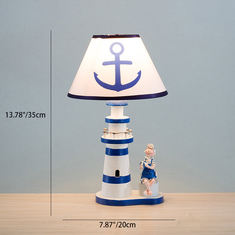Coastal Wood Fabric Kids Conic Lighthouse 1-Light Table Lamp