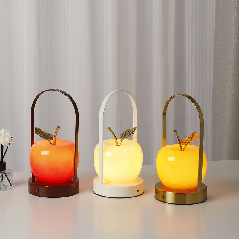 Creative Rechargeable Iron Glass Apple Portable Table Lamp