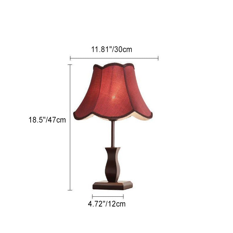 Retro Wood Fabric Drum 1-Light Table Lamp