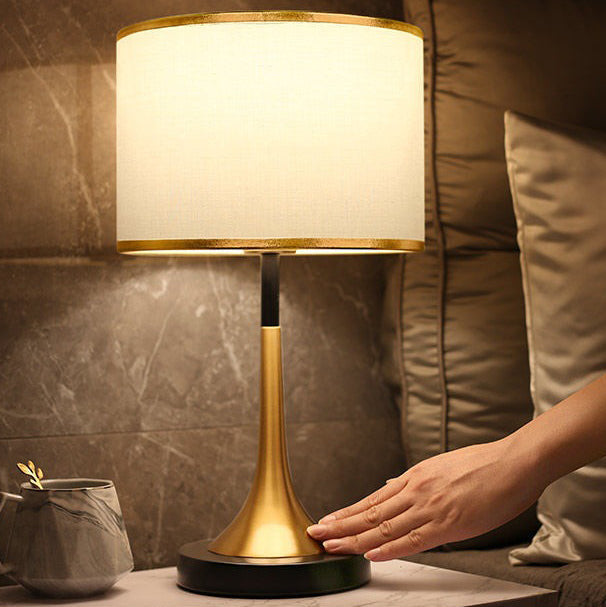 Modern Retro Fabric & Metal Cylinder Table Lamp Table Lamp
