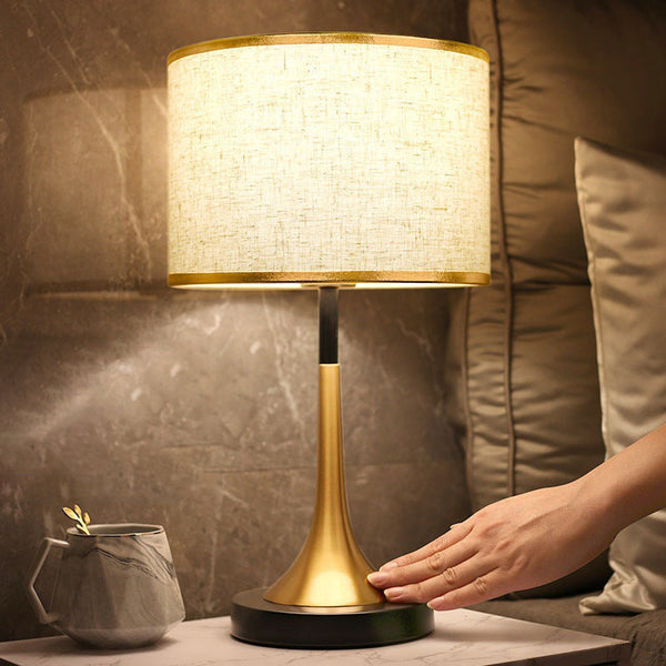 Modern Retro Fabric & Metal Cylinder Table Lamp Table Lamp