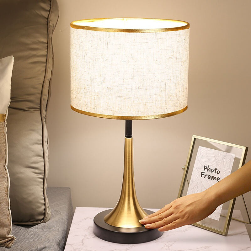 Modern Retro Fabric & Metal Cylinder Table Lamp Table Lamp