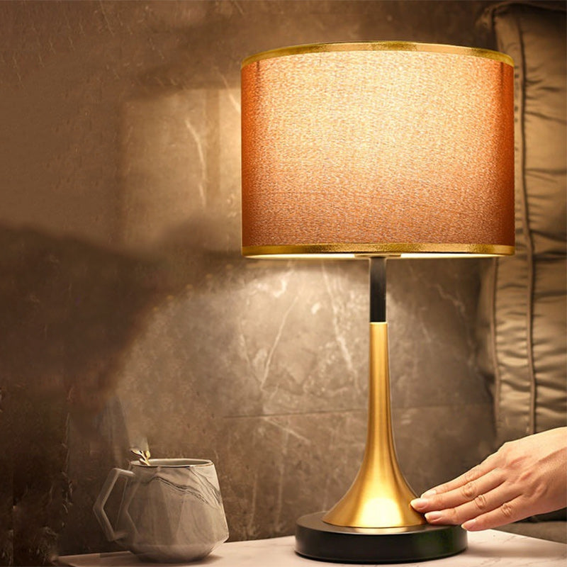 Modern Retro Fabric & Metal Cylinder Table Lamp Table Lamp
