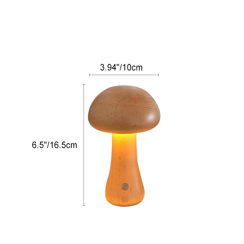 Modern Scandinavian Solid Wood Mushroom LED Table Lamp