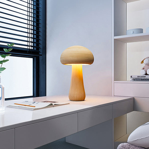 Modern Scandinavian Solid Wood Mushroom LED Table Lamp