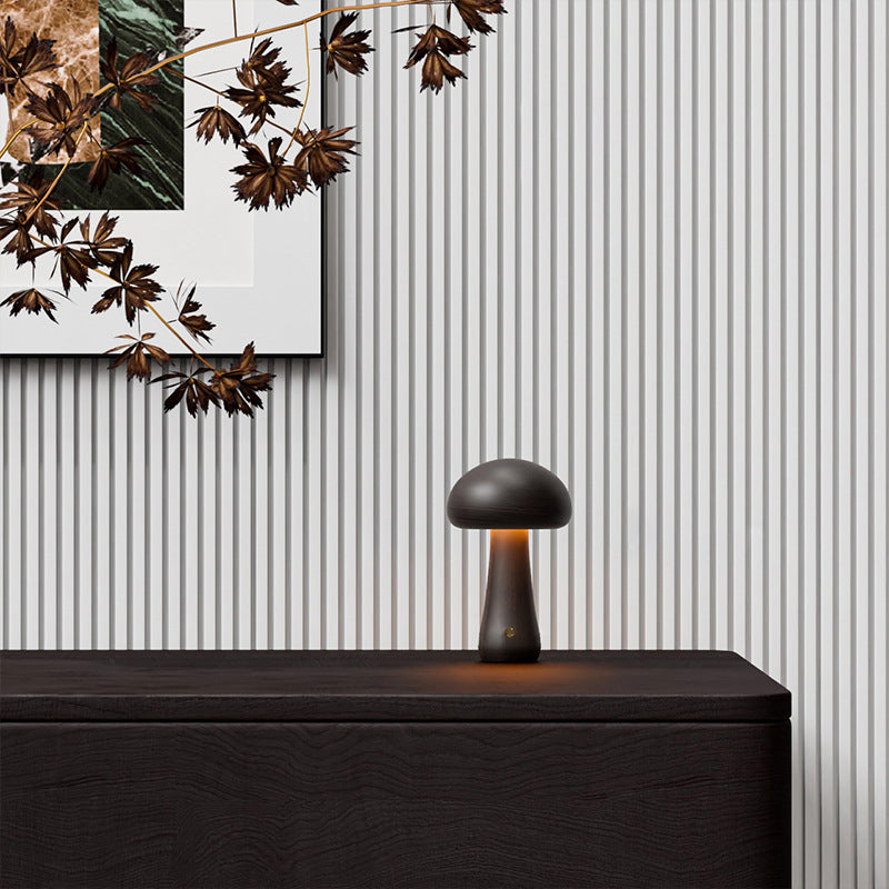 Modern Scandinavian Solid Wood Mushroom LED Table Lamp