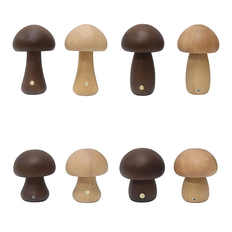 Modern Scandinavian Solid Wood Mushroom LED Table Lamp