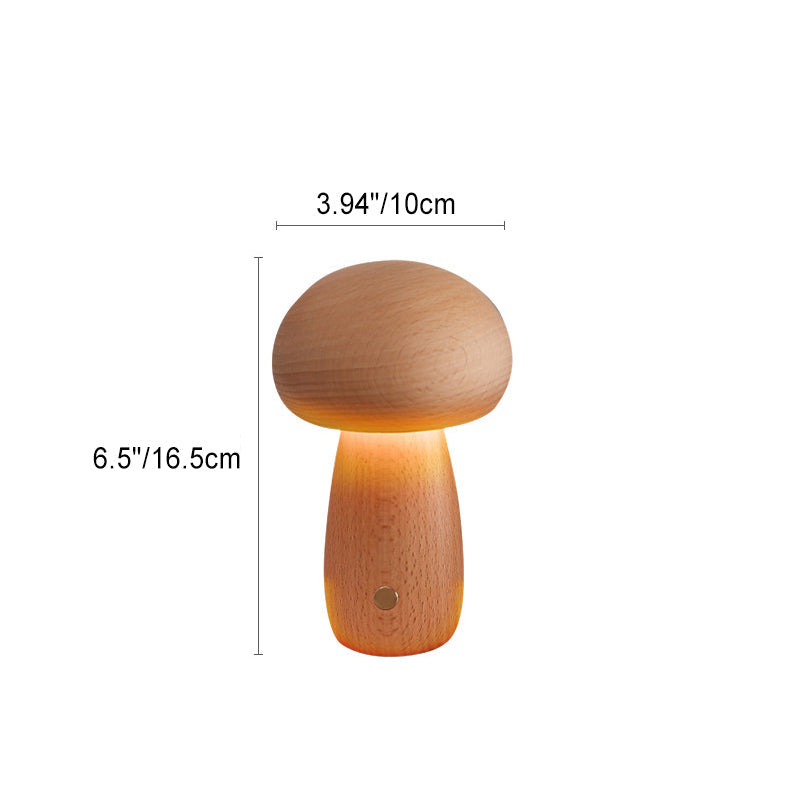 Modern Scandinavian Solid Wood Mushroom LED Table Lamp