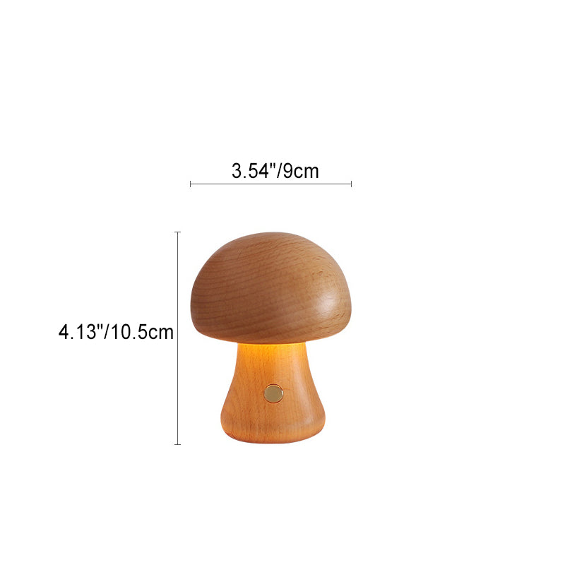 Modern Scandinavian Solid Wood Mushroom LED Table Lamp