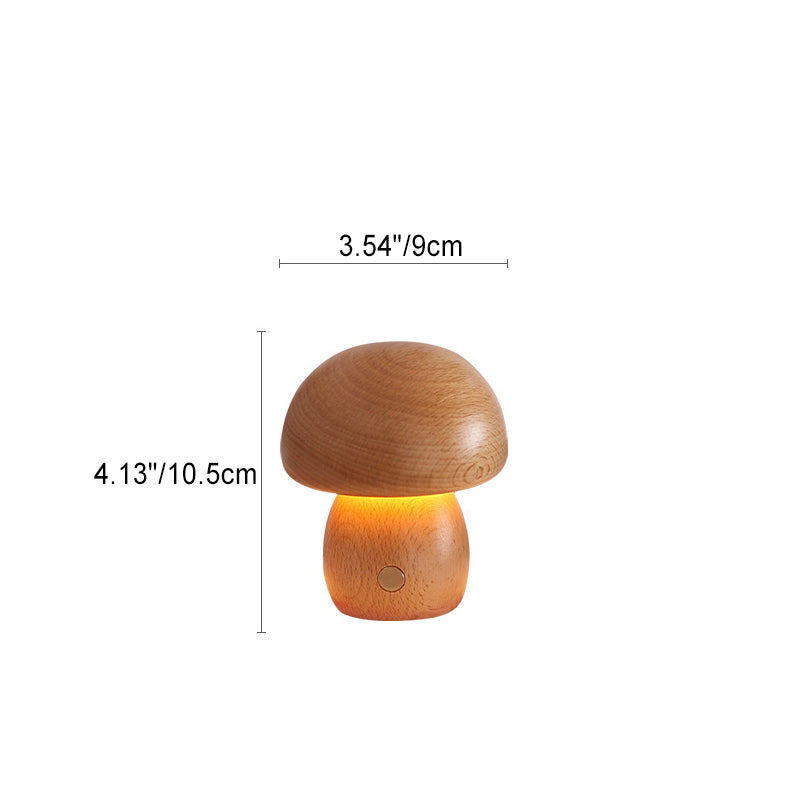 Modern Scandinavian Solid Wood Mushroom LED Table Lamp